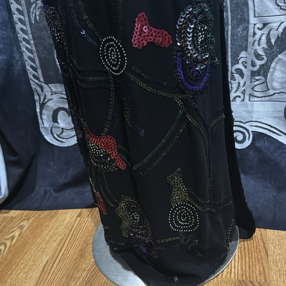 Marina black sequined beaded gown w side slit sexy glam prom gala - Picture 4 of 9